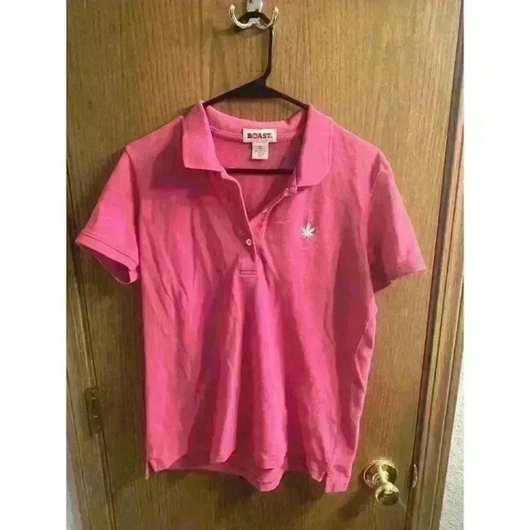 Boast Pink Pot Leaf Logo Golf Tennis Pickleball Polo Top L - Picture 1 of 7